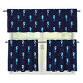 Blue Seahorse Pattern Print 3 Piece Kitchen Curtains
