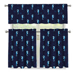 Blue Seahorse Pattern Print 3 Piece Kitchen Curtains