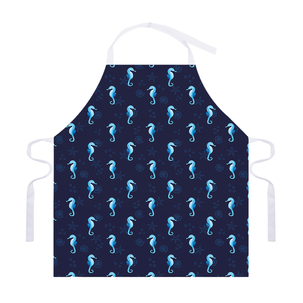 Blue Seahorse Pattern Print Adjustable Apron
