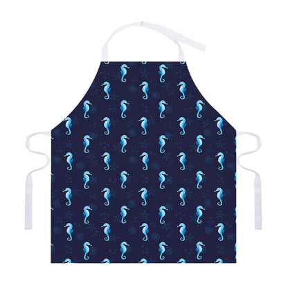 Blue Seahorse Pattern Print Adjustable Apron