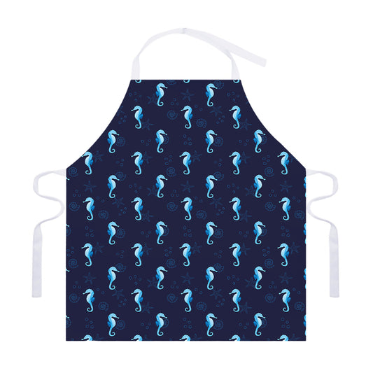 Blue Seahorse Pattern Print Adjustable Apron