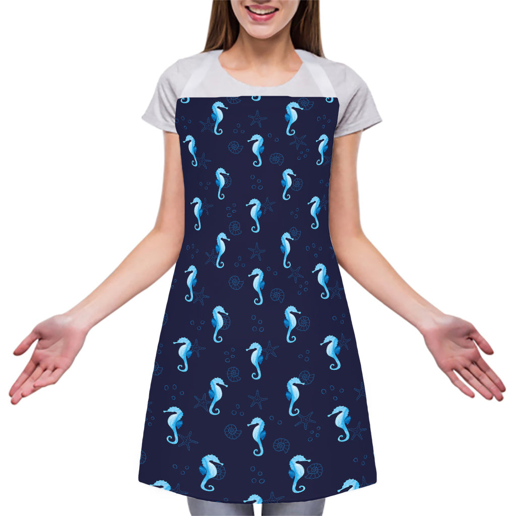 Blue Seahorse Pattern Print Adjustable Apron