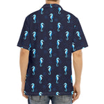 Blue Seahorse Pattern Print Aloha Shirt