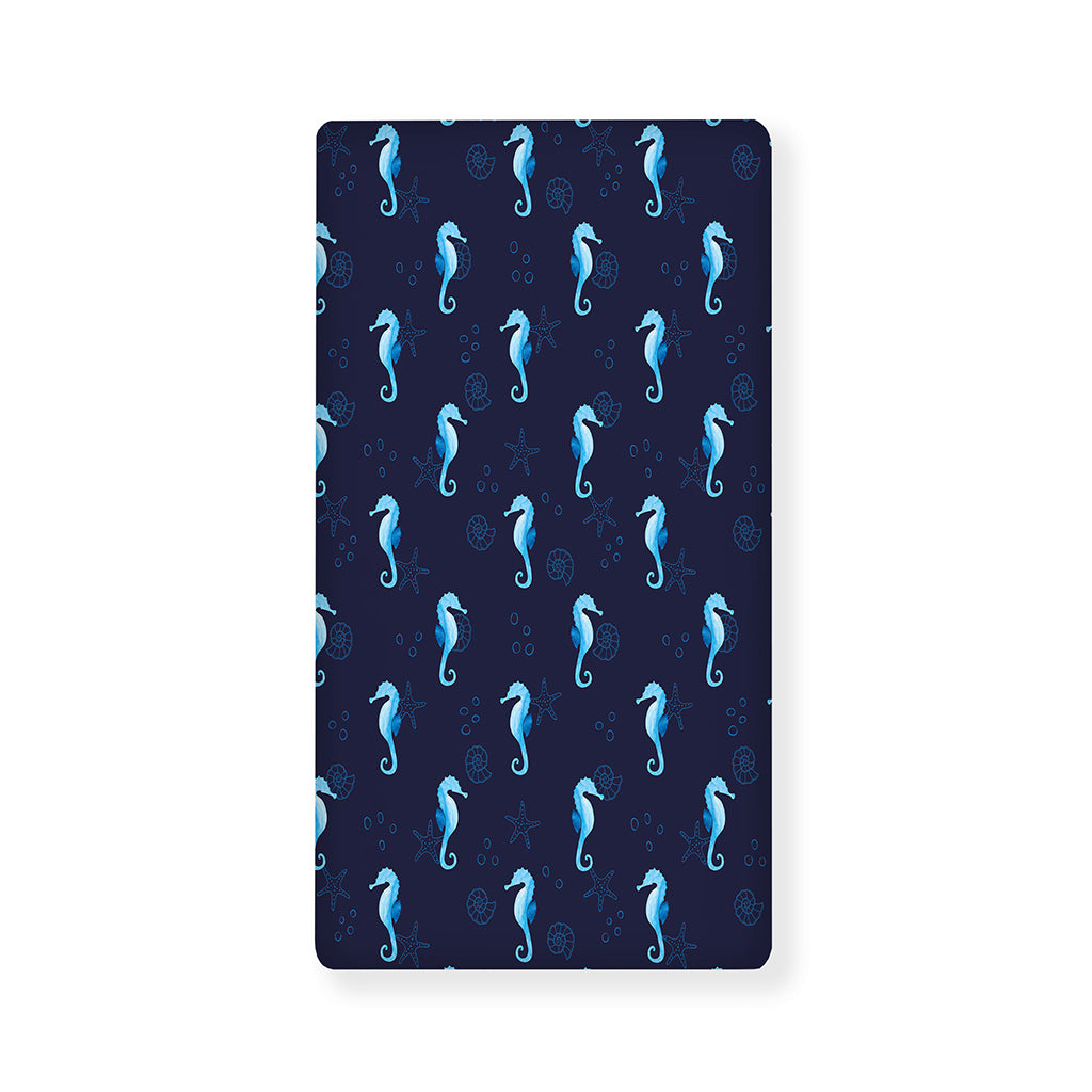 Blue Seahorse Pattern Print Baby Crib Sheet