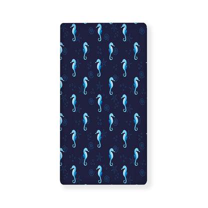 Blue Seahorse Pattern Print Baby Crib Sheet