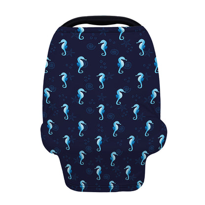 Blue Seahorse Pattern Print Baby Seat Cover