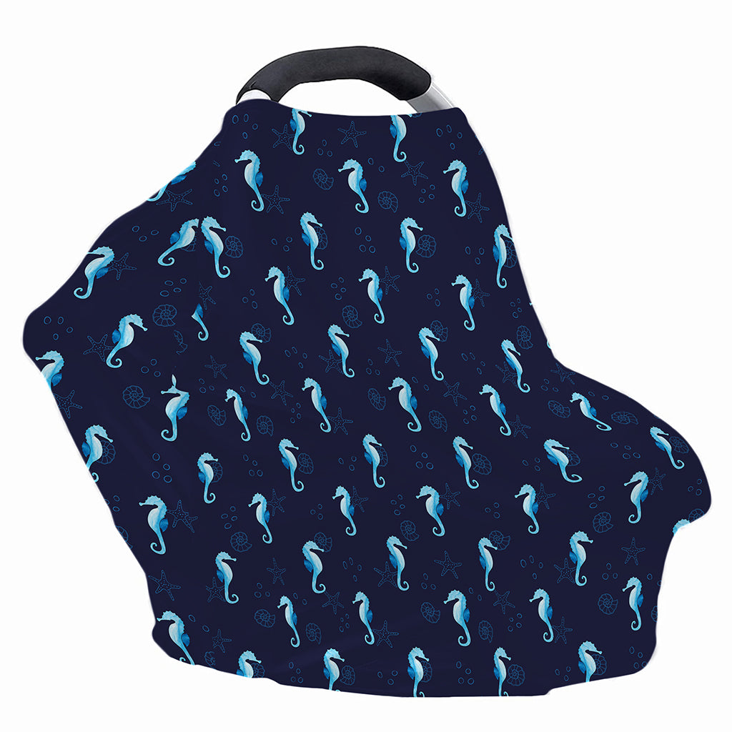 Blue Seahorse Pattern Print Baby Seat Cover