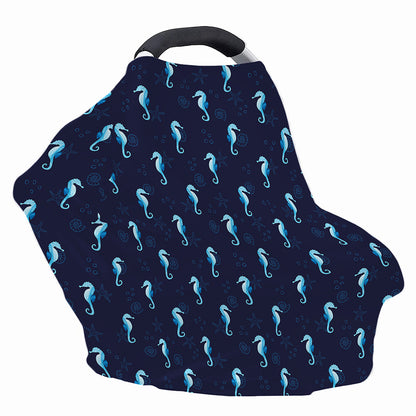 Blue Seahorse Pattern Print Baby Seat Cover
