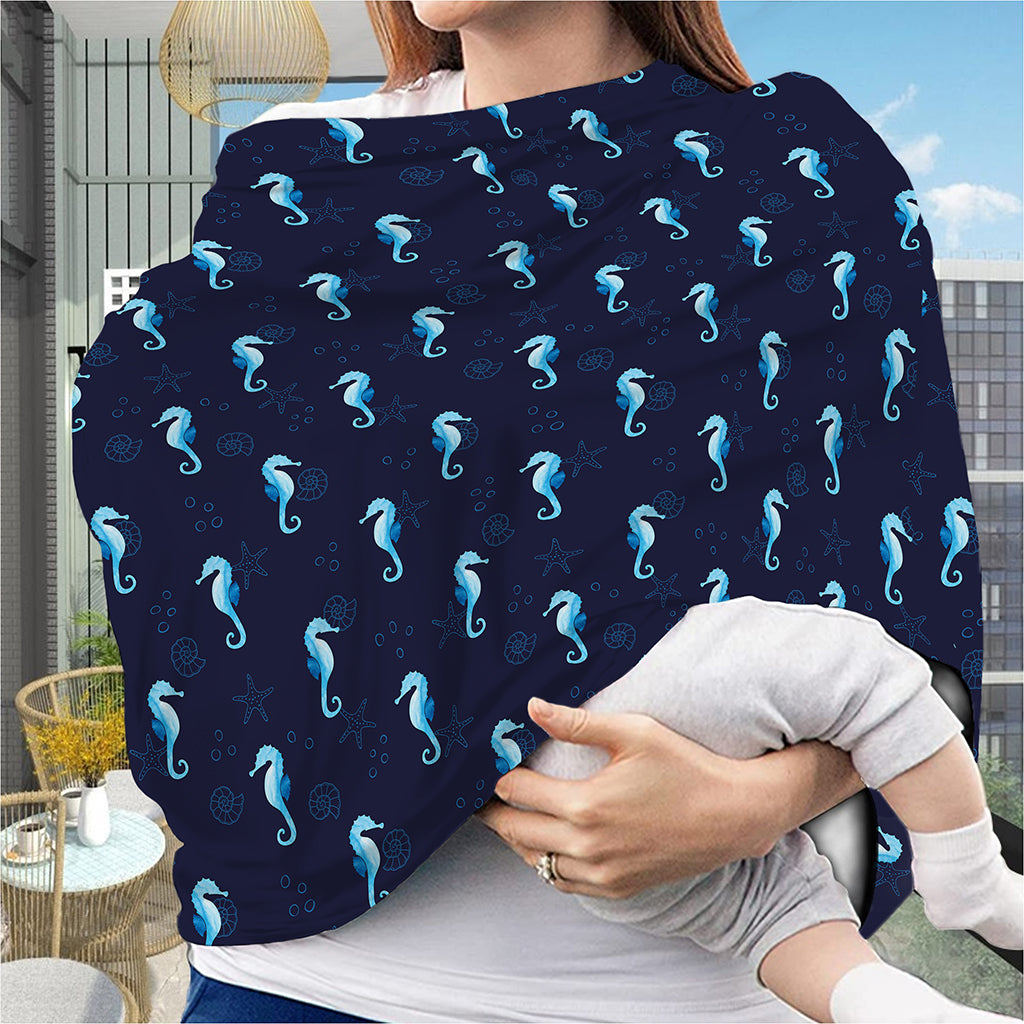 Blue Seahorse Pattern Print Baby Seat Cover