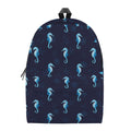 Blue Seahorse Pattern Print School Backpack