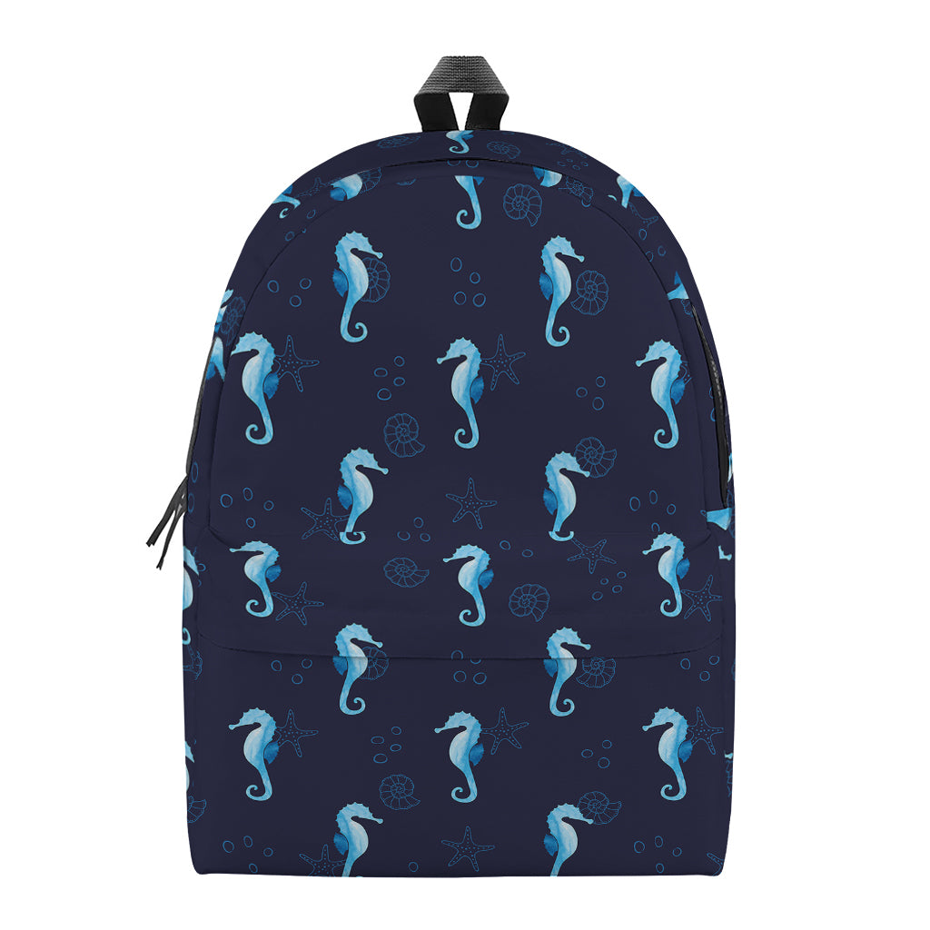 Blue Seahorse Pattern Print Backpack