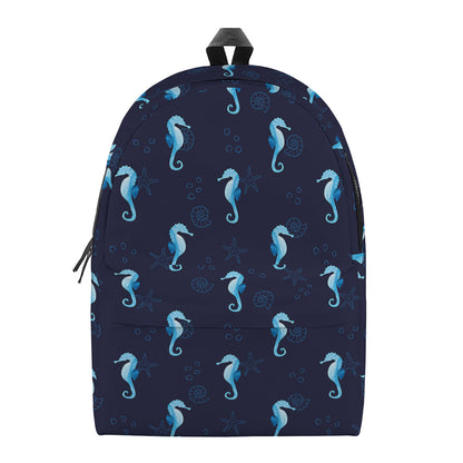 Blue Seahorse Pattern Print Backpack