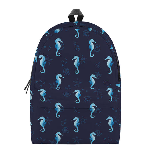 Blue Seahorse Pattern Print Backpack