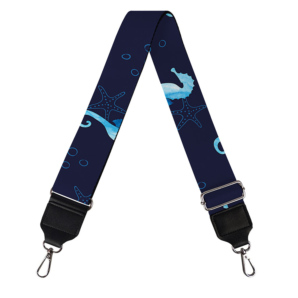 Blue Seahorse Pattern Print Bag Strap