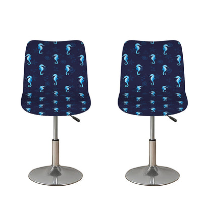 Blue Seahorse Pattern Print Bar Stool Covers