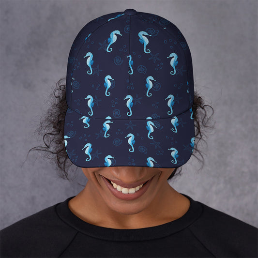Blue Seahorse Pattern Print Baseball Cap