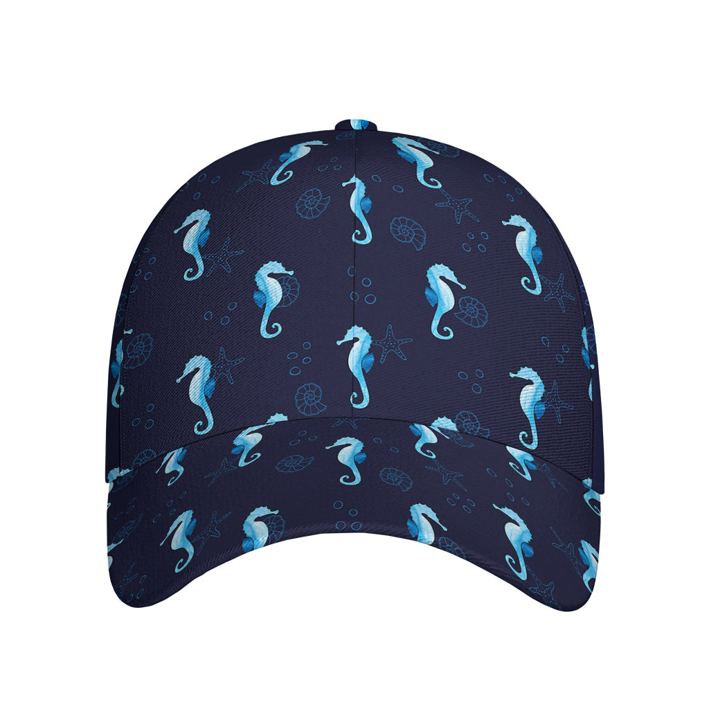 Blue Seahorse Pattern Print Baseball Cap