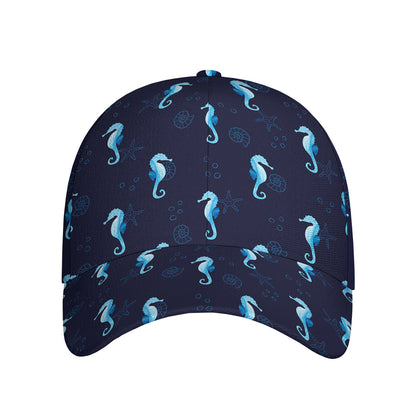 Blue Seahorse Pattern Print Baseball Cap