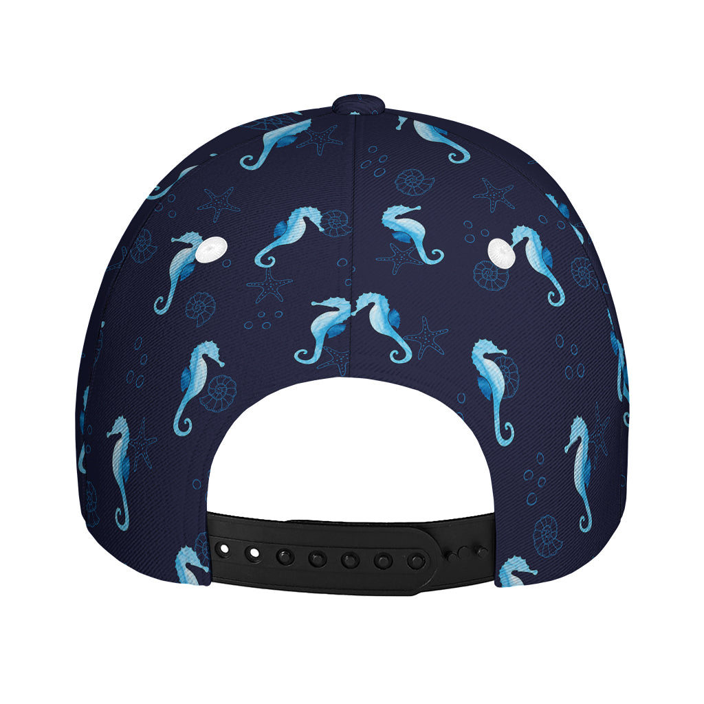 Blue Seahorse Pattern Print Baseball Cap