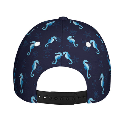 Blue Seahorse Pattern Print Baseball Cap