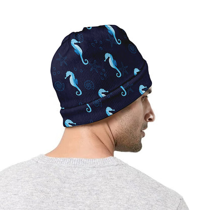 Blue Seahorse Pattern Print Beanie