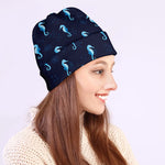 Blue Seahorse Pattern Print Beanie
