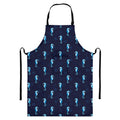 Blue Seahorse Pattern Print Bib Apron With Pocket