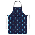 Blue Seahorse Pattern Print Bib Apron With Pocket
