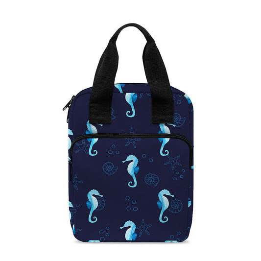 Blue Seahorse Pattern Print Bible Tote Bag
