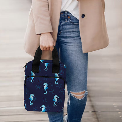 Blue Seahorse Pattern Print Bible Tote Bag