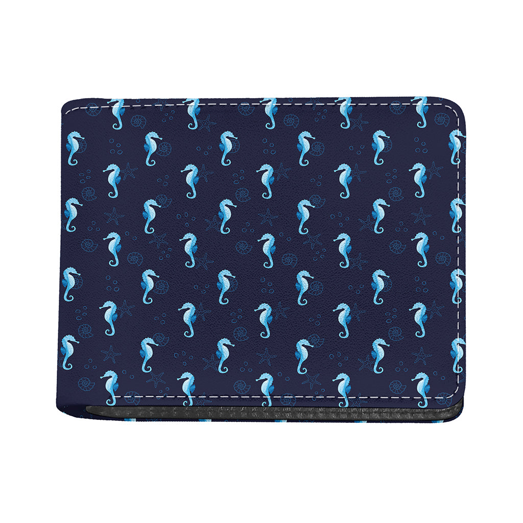 Blue Seahorse Pattern Print Bifold Wallet