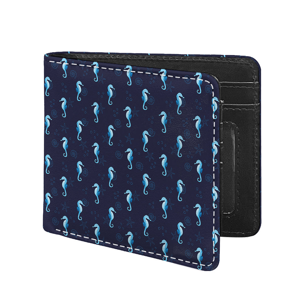 Blue Seahorse Pattern Print Bifold Wallet
