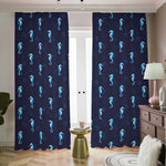 Blue Seahorse Pattern Print Blackout Pencil Pleat Curtains