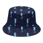 Blue Seahorse Pattern Print Bucket Hat
