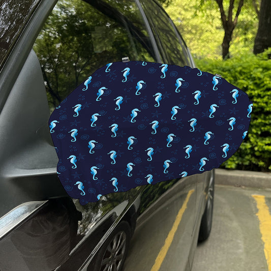 Blue Seahorse Pattern Print Car Side Mirror Covers