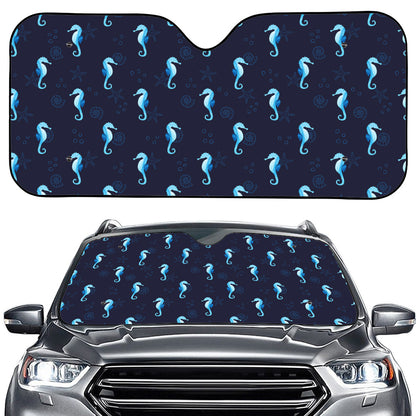 Blue Seahorse Pattern Print Car Windshield Sun Shade