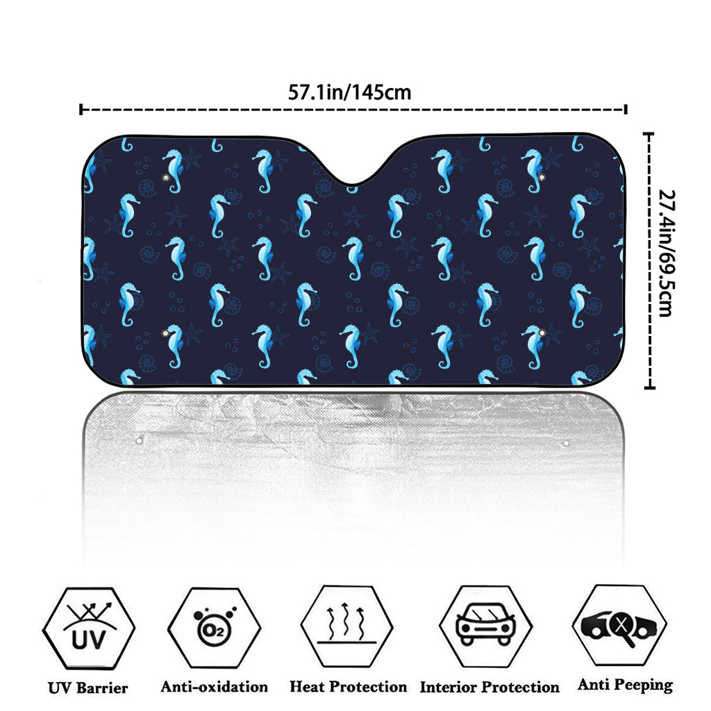 Blue Seahorse Pattern Print Car Windshield Sun Shade