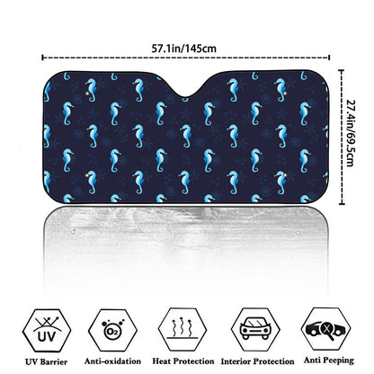 Blue Seahorse Pattern Print Car Windshield Sun Shade