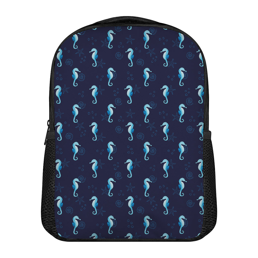 Blue Seahorse Pattern Print Casual Backpack