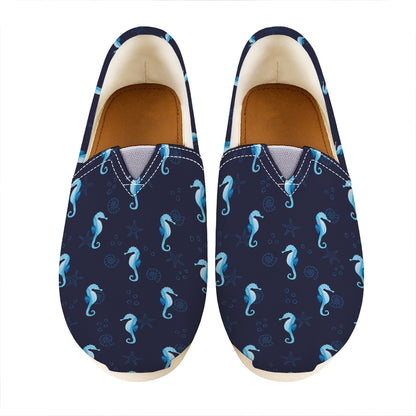 Blue Seahorse Pattern Print Casual Shoes