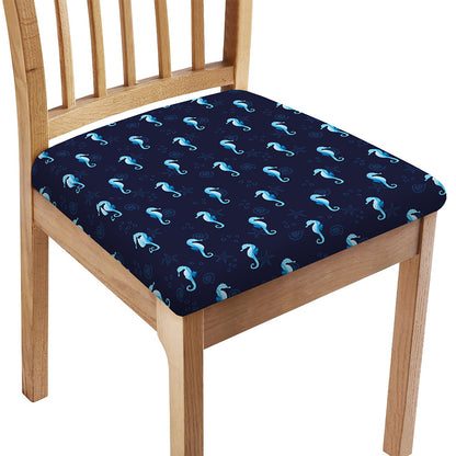 Blue Seahorse Pattern Print Chair Cushion Cover