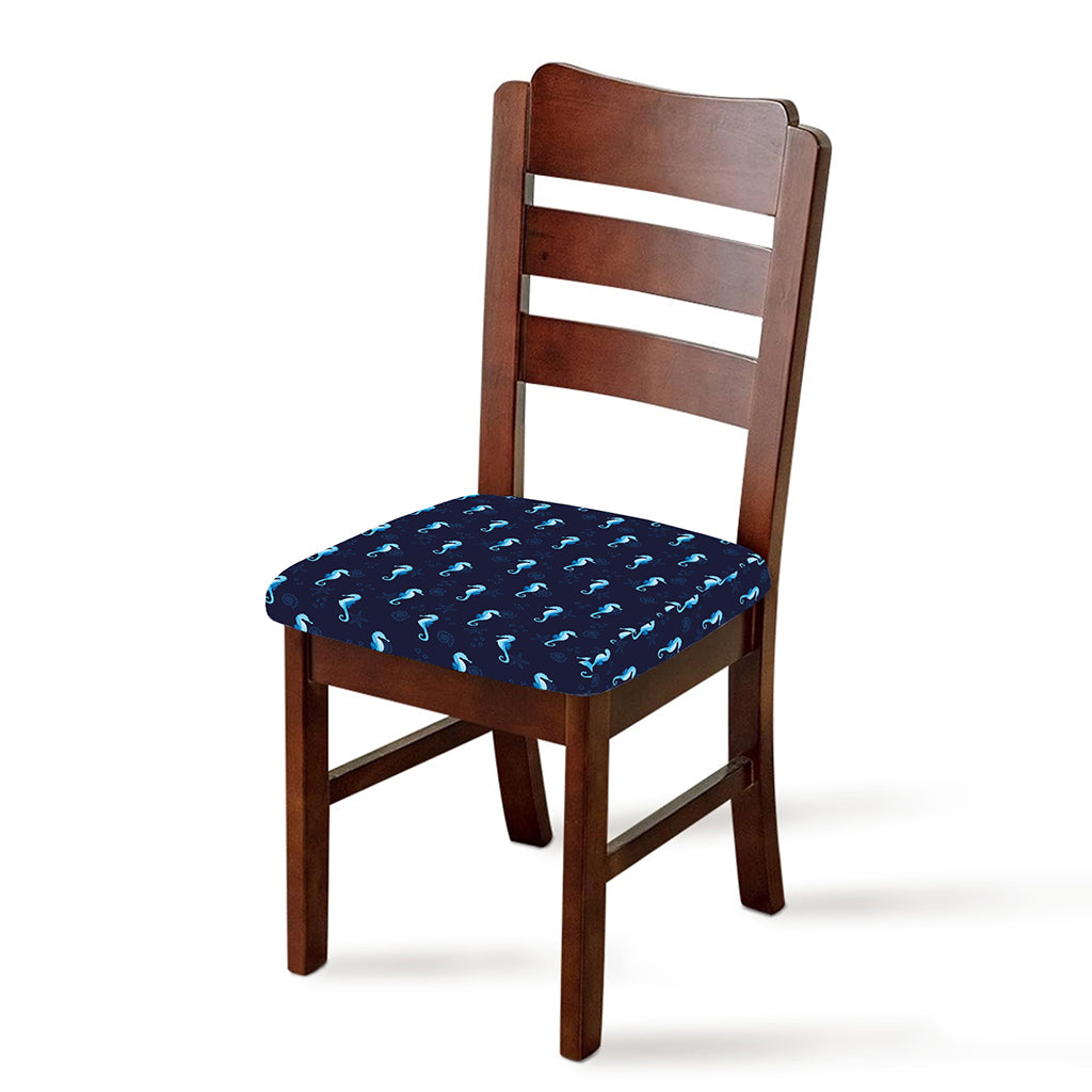 Blue Seahorse Pattern Print Chair Cushion Cover