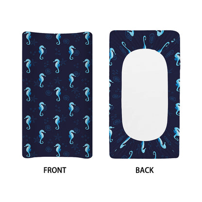 Blue Seahorse Pattern Print Changing Pad Cover