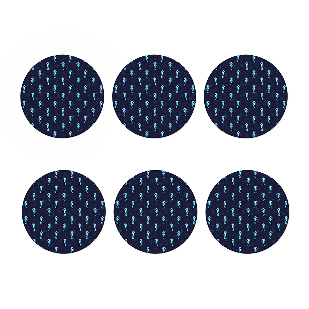 Blue Seahorse Pattern Print Coaster Set