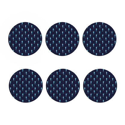 Blue Seahorse Pattern Print Coaster Set