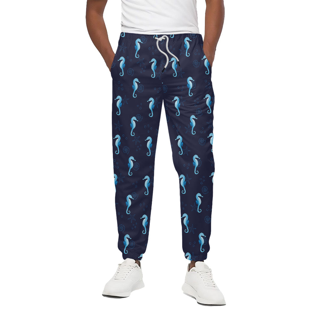 Blue Seahorse Pattern Print Cotton Pants