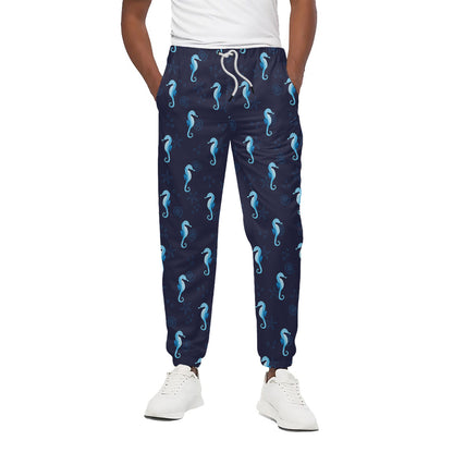 Blue Seahorse Pattern Print Cotton Pants
