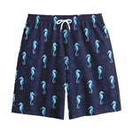 Blue Seahorse Pattern Print Cotton Shorts