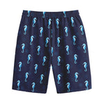 Blue Seahorse Pattern Print Cotton Shorts