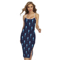 Blue Seahorse Pattern Print Cross Back Cami Dress